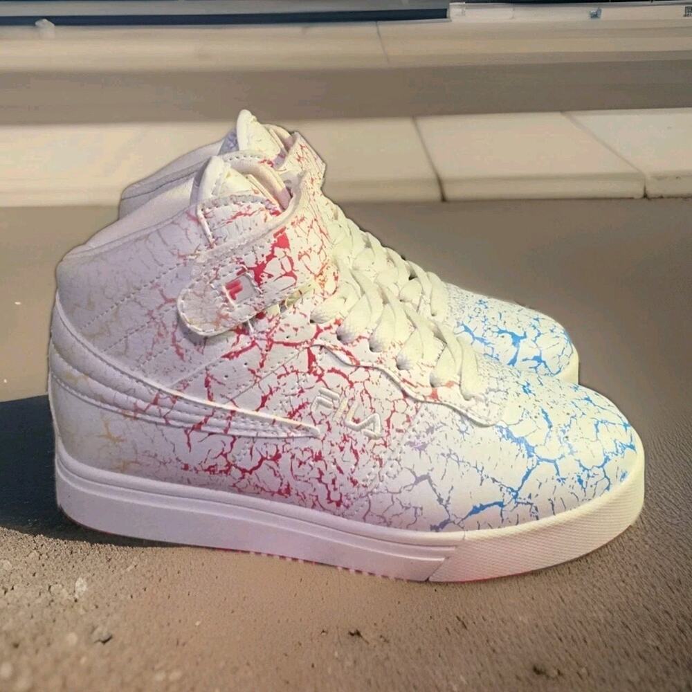 FILA BIG KID YOUTH VULC 13 CRACKLE FLAG HIGH-TOP SNEAKERS KIDS SIZE 4 NEW